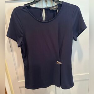 NWOT DKNY medium Women's Navy Blue Short Sleeve Career Blouse
